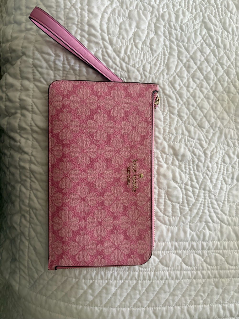 kate spade pink signature print wristlet clutch